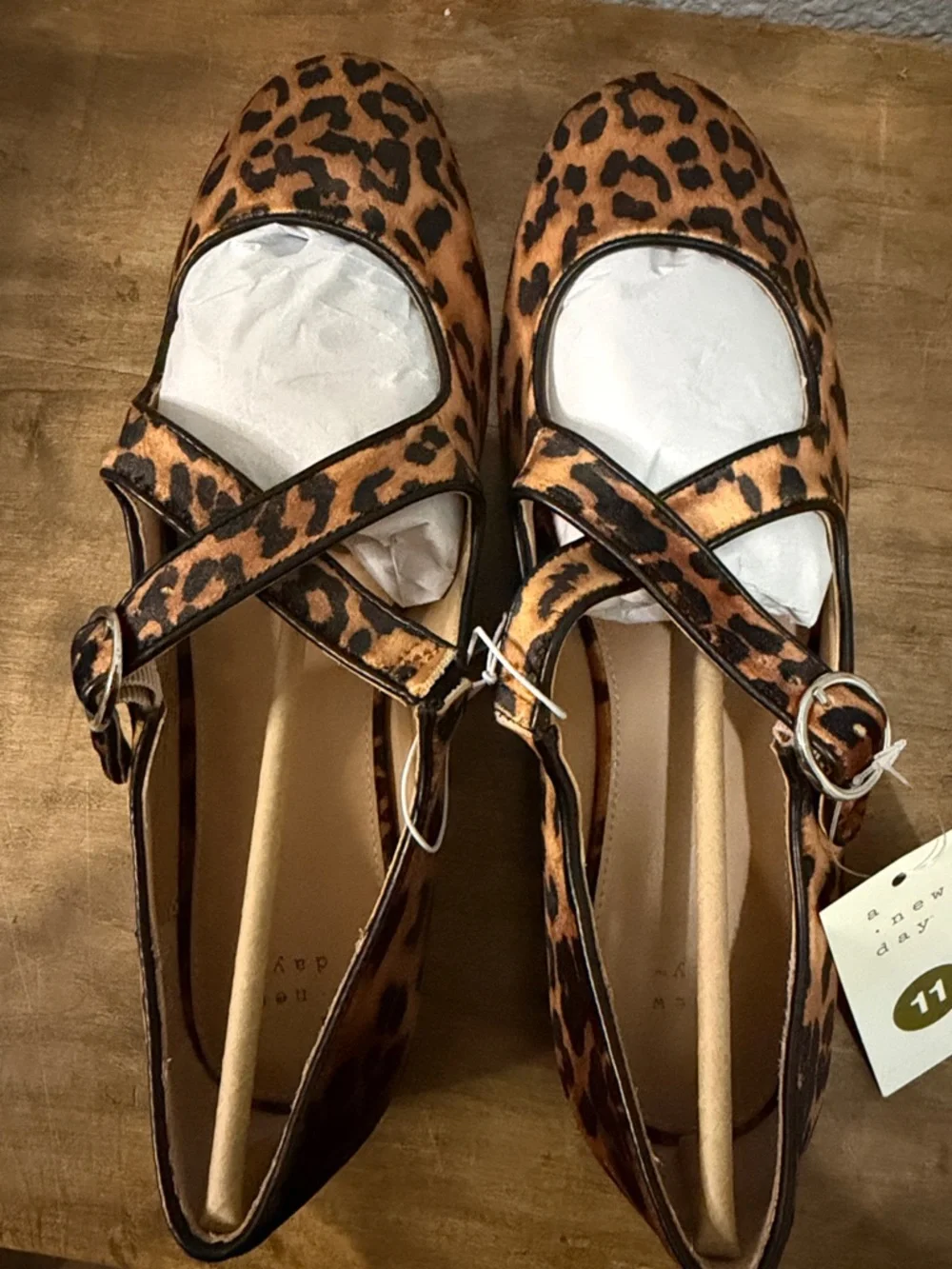 a new day Leopard Print Mary Jane Flats - Tan and Black size 11 NEW WITH TAGS - Picture 7 of 7